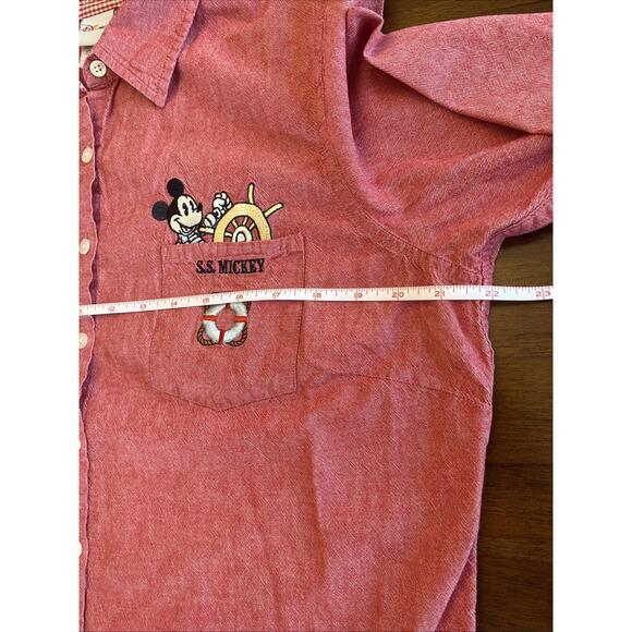 Disney Womens 3/4 Sleeve Button Down Shirt Sz XL “SS Mickey” Red Embroidered - Picture 7 of 8